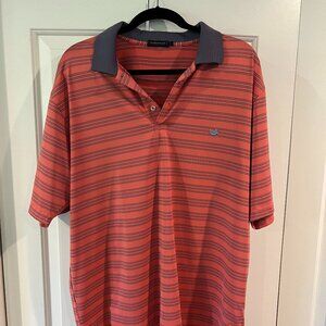 Southern Marsh Striped Polo Shirt - Coral/Blue, Size XL